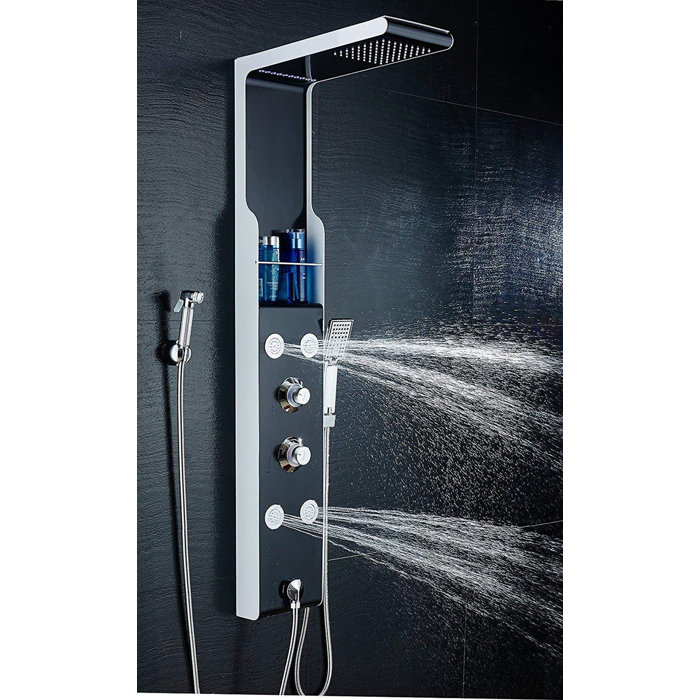 ELLO&ALLO LED 53" Shower Panel with Dual Shower Head and Shelf